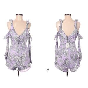 BARDOT Purple Floral Print Open Shoulder Romper Ruffle V-Neckline Size 8